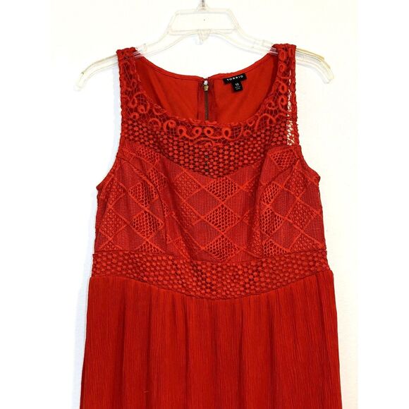 Torrid Size 10 Dress Crochet Lace Eyelet Bodice Gauze Skirt Sleeveless Zip Red - Picture 4 of 10